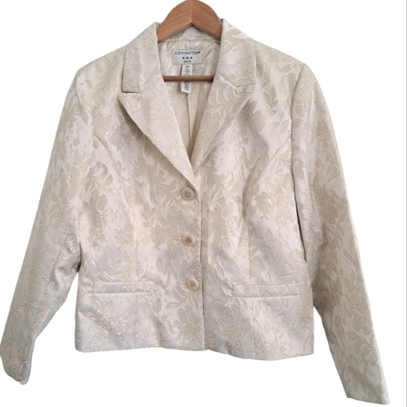 Covington Cream & Gold Embossed Blazer - Size 14 Petite NWT - Picture 2 of 11